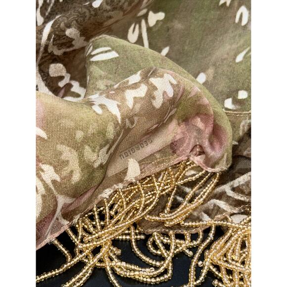 Georgiou Beaded Fringe velvet silk burnout Shawl Scarf 100% Silk 83” X 22” Brown - Picture 3 of 7